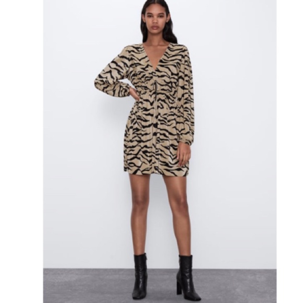 Zara tan zebra dress NWT size S